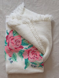 Image 1 of Hand-Knit Rose Cross-Stitch Blanket