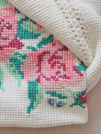 Image 2 of Hand-Knit Rose Cross-Stitch Blanket