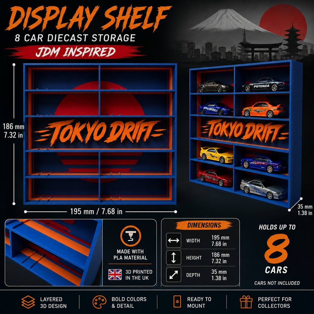 Image of Hot Wheels Display Shelf 8 Car Diecast Storage JDM Style Rack Collector