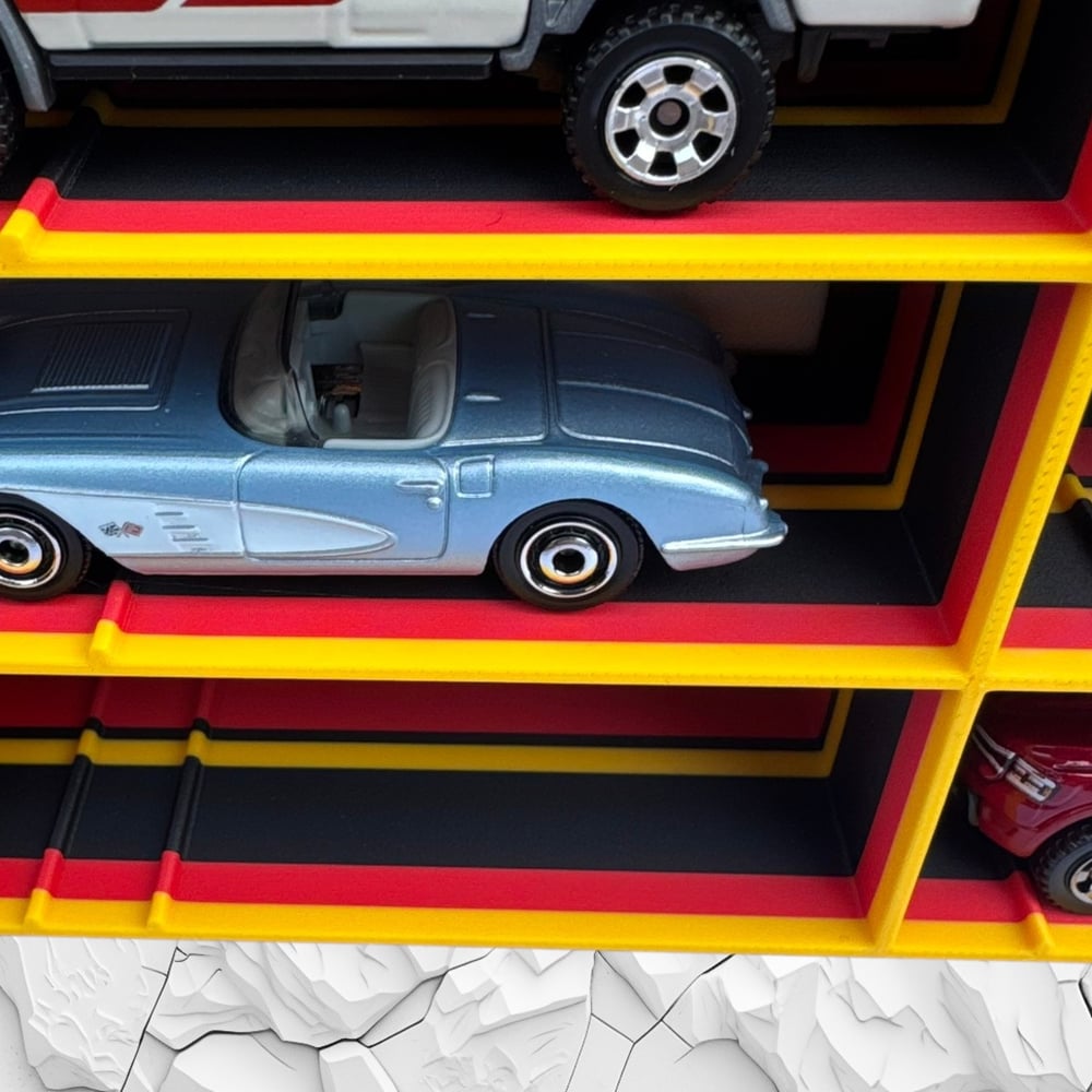 Image of Diecast Cars Display Shelf 8 Slots Storage Holder Matchbox Themed Wall Mounted
