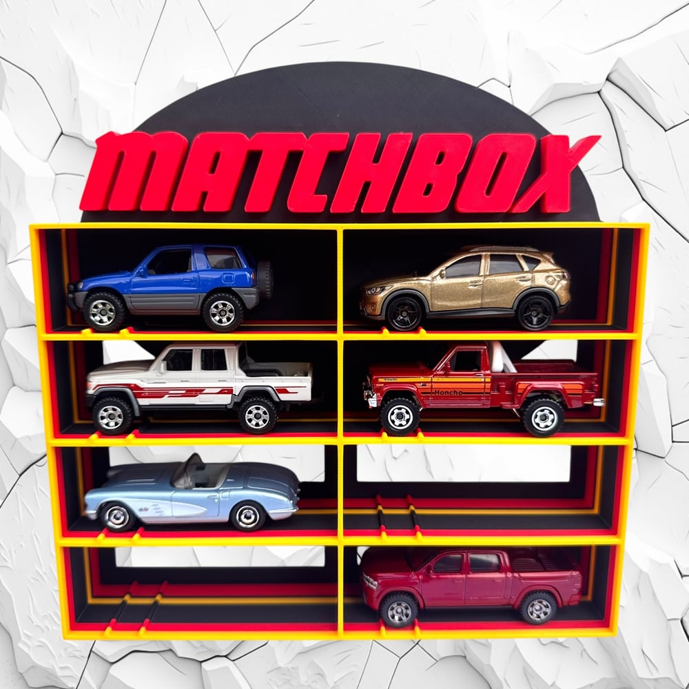 Image of Diecast Cars Display Shelf 8 Slots Storage Holder Matchbox Themed Wall Mounted