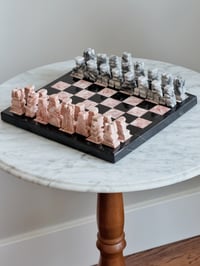 Image 1 of Vintage Pink & Black Stone Chessboard