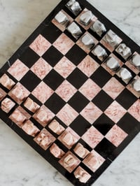 Image 2 of Vintage Pink & Black Stone Chessboard