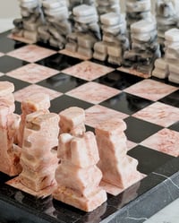 Image 3 of Vintage Pink & Black Stone Chessboard