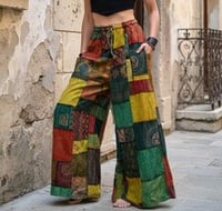 Image 1 of Thai Colorful Patchwork Wide Leg Cotton Pants - 469