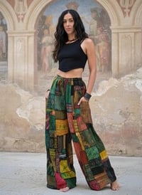 Image 2 of Thai Colorful Patchwork Wide Leg Cotton Pants - 469