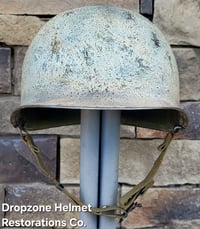 Image 5 of WWII M-1 Helmet. Snow Camo, Battle of the Bulge. 