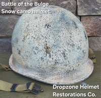 Image 7 of WWII M-1 Helmet. Snow Camo, Battle of the Bulge. 
