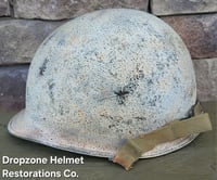 Image 4 of WWII M-1 Helmet. Snow Camo, Battle of the Bulge. 