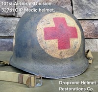 Image 7 of WWII M-1 Helmet. 101st Airborne 327th GIR Medic. 