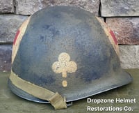 Image 4 of WWII M-1 Helmet. 101st Airborne 327th GIR Medic. 