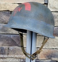 Image 3 of WWII M-1 Helmet. U.S. Navy Beach Battalion. D-Day Normandy. 