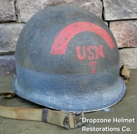Image 5 of WWII M-1 Helmet. U.S. Navy Beach Battalion. D-Day Normandy. 