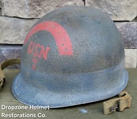 Image 7 of WWII M-1 Helmet. U.S. Navy Beach Battalion. D-Day Normandy. 