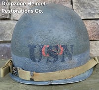 Image 8 of WWII M-1 Helmet. U.S. Navy Beach Battalion. D-Day Normandy. 