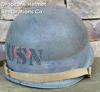 Image 10 of WWII M-1 Helmet. U.S. Navy Beach Battalion. D-Day Normandy. 