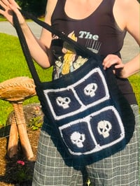 Image 5 of Handmade lined Crochet Skull Granny Square Tote Bag