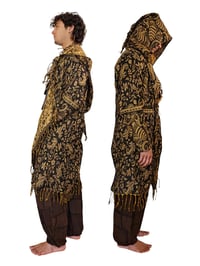 Image 5 of Hooded Fringe Festival Coat: Black & Gold Paisley, Jumbo Hood
