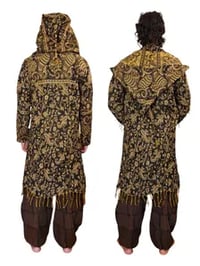 Image 6 of Hooded Fringe Festival Coat: Black & Gold Paisley, Jumbo Hood