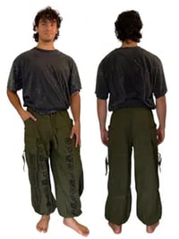 Image 13 of Classic Green Cotton Harem Pants with Om Print – Unisex Boho Yoga Beach Pants