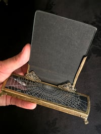 Image 2 of Vintage Vanity ornate filigree brass photo/picture frame with preserved web -A