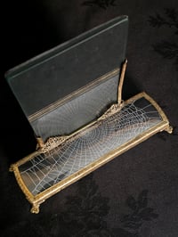 Image 3 of Vintage Vanity ornate filigree brass photo/picture frame with preserved web -A