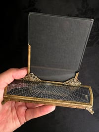 Image 2 of Vintage Vanity ornate filigree brass photo/picture frame with preserved web -B