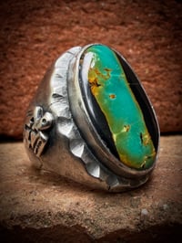 Image 1 of Copy of WL&A Handmade Heavy Sterling Black Jack Dark Green Ribbon Thunderbird Oval Sign...