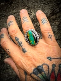 Image 4 of Copy of WL&A Handmade Heavy Sterling Black Jack Dark Green Ribbon Thunderbird Oval Sign...