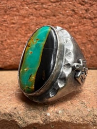 Image 3 of Copy of WL&A Handmade Heavy Sterling Black Jack Dark Green Ribbon Thunderbird Oval Sign...