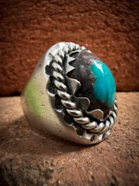 Image 2 of WL&A Handmade High Grade Bisbee Turquoise Sterling Oval Signet Ring - Size 11