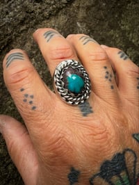 Image 4 of WL&A Handmade High Grade Bisbee Turquoise Sterling Oval Signet Ring - Size 11