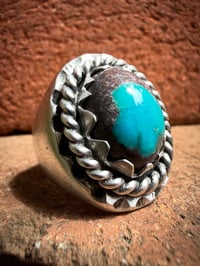 Image 1 of WL&A Handmade High Grade Bisbee Turquoise Sterling Oval Signet Ring - Size 11