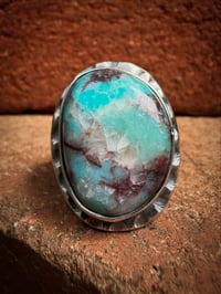 Image 2 of WL&A Handmade High Grade Quartz Bisbee Turquoise Sterling Oval Signet Ring - Size 11