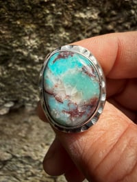 Image 3 of WL&A Handmade High Grade Quartz Bisbee Turquoise Sterling Oval Signet Ring - Size 11