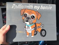 Image 1 of Kawaii Style Boxer in Wheelchair Wood Sign-