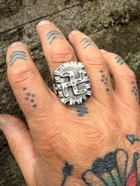 Image 2 of WL&A Heavy Old Style Sterling Silver Whirling Log x Thunderbird Signet - Size 13