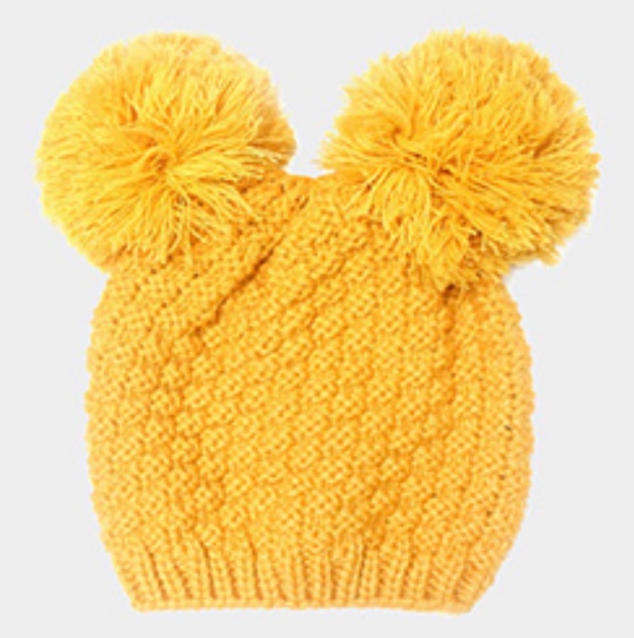 Image of YELLOW POM POM BEANIE HAT
