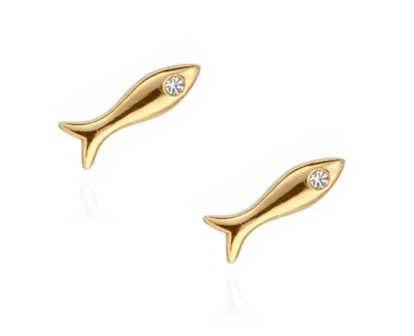 14 kt and Diamond Minnow Studs - Image 1 of 2