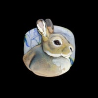 Image 1 of  XL. Hunkered-Down Cottontail Rabbit - Flamework Glass Sculpture Bead