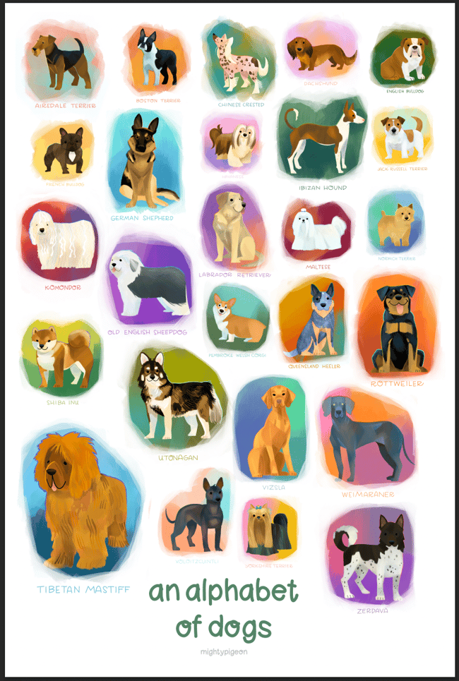An Alphabet of Dogs 12 x 18 poster