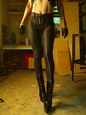 Image of Toxic Vision Woke up and Chose Violence black leopard cigarette pants