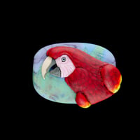Image 1 of XL. Inquisitive Scarlet Macaw - Flamework Glass Sculpture Bead