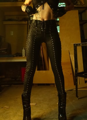 Image of Toxic Vision Woke up and Chose Violence black leopard cigarette pants