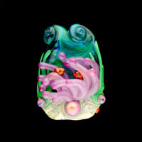 Image 1 of XXL. Heather Pink Anemone with Clownfish Coral Reef - Glass Sculpture Bead