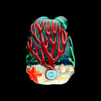 Image 2 of XXL. Heather Pink Anemone with Clownfish Coral Reef - Glass Sculpture Bead