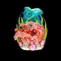 Image 1 of XXL. Watermelon Pink Anemone with Clownfish Coral Reef - Glass Sculpture Bead