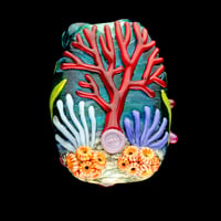 Image 2 of XXL. Watermelon Pink Anemone with Clownfish Coral Reef - Glass Sculpture Bead
