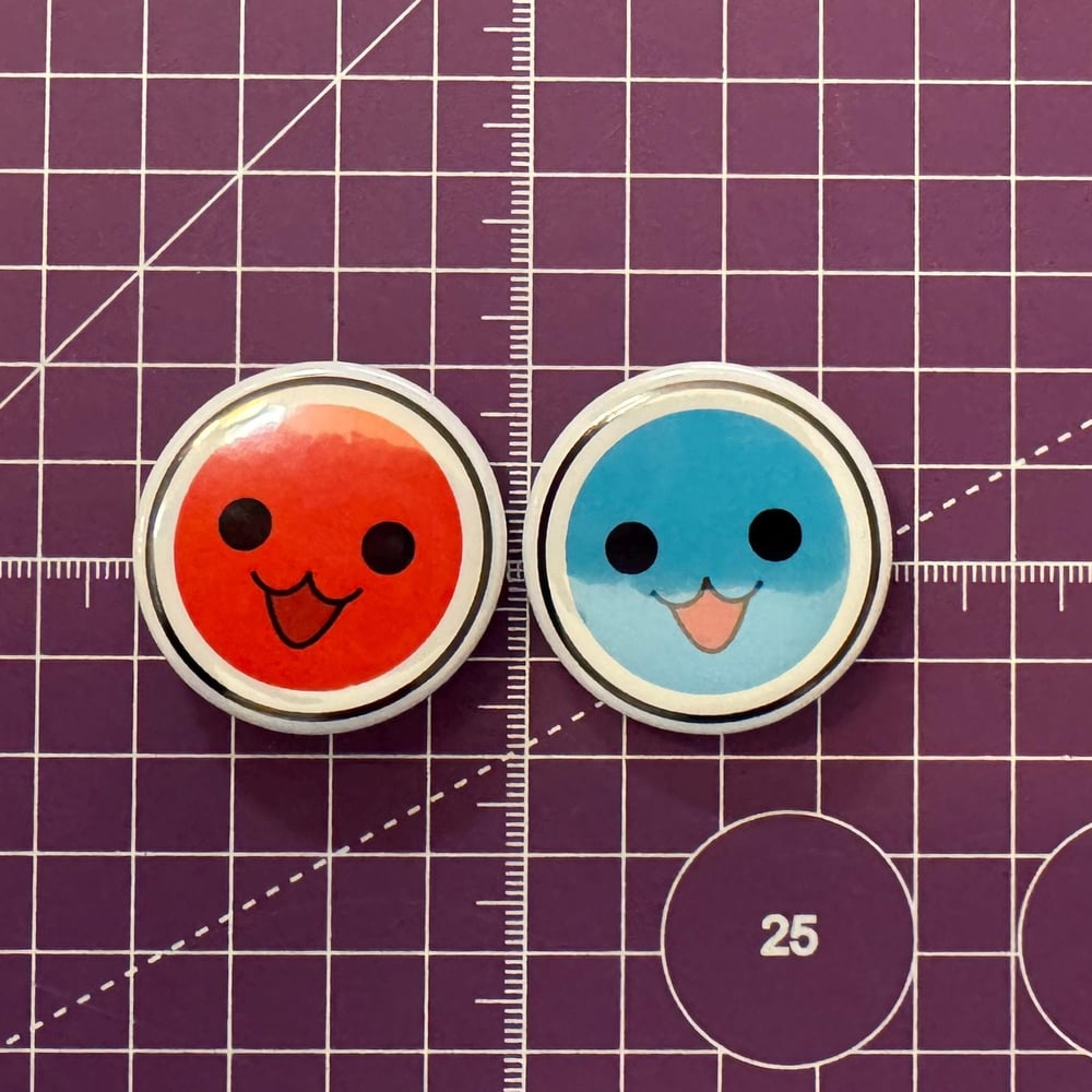 Image of Taiko no Tatsujin Don and Katsu Button Pins