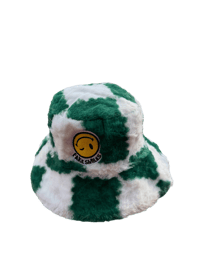 Green and white fuzzy bucket hat 